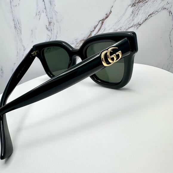 New GUCCI Sunglasses Black Acetate Square Gold Metal 49mm - Picture 16 of 16
